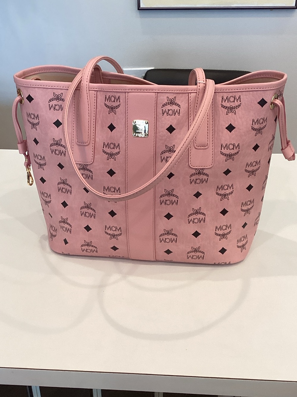 MCM Pink Logo Print Tote Bag